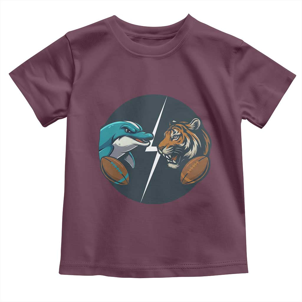 Funny Tiger Vs Dolphin Rivalry Toddler T Shirt Gift For FB Hardcore Fan TS12 Maroon Print Your Wear