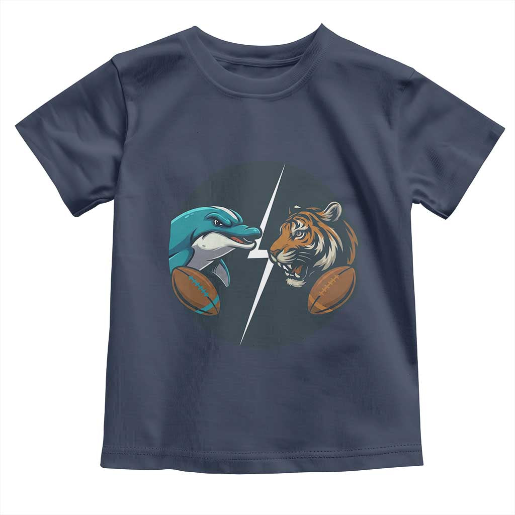 Funny Tiger Vs Dolphin Rivalry Toddler T Shirt Gift For FB Hardcore Fan TS12 Navy Print Your Wear