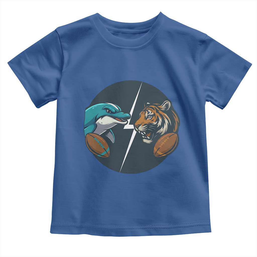 Funny Tiger Vs Dolphin Rivalry Toddler T Shirt Gift For FB Hardcore Fan TS12 Royal Blue Print Your Wear