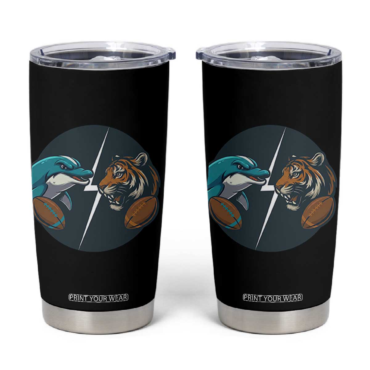Funny Tiger Vs Dolphin Rivalry Tumbler Cup Gift For FB Hardcore Fan TS12 Black Print Your Wear