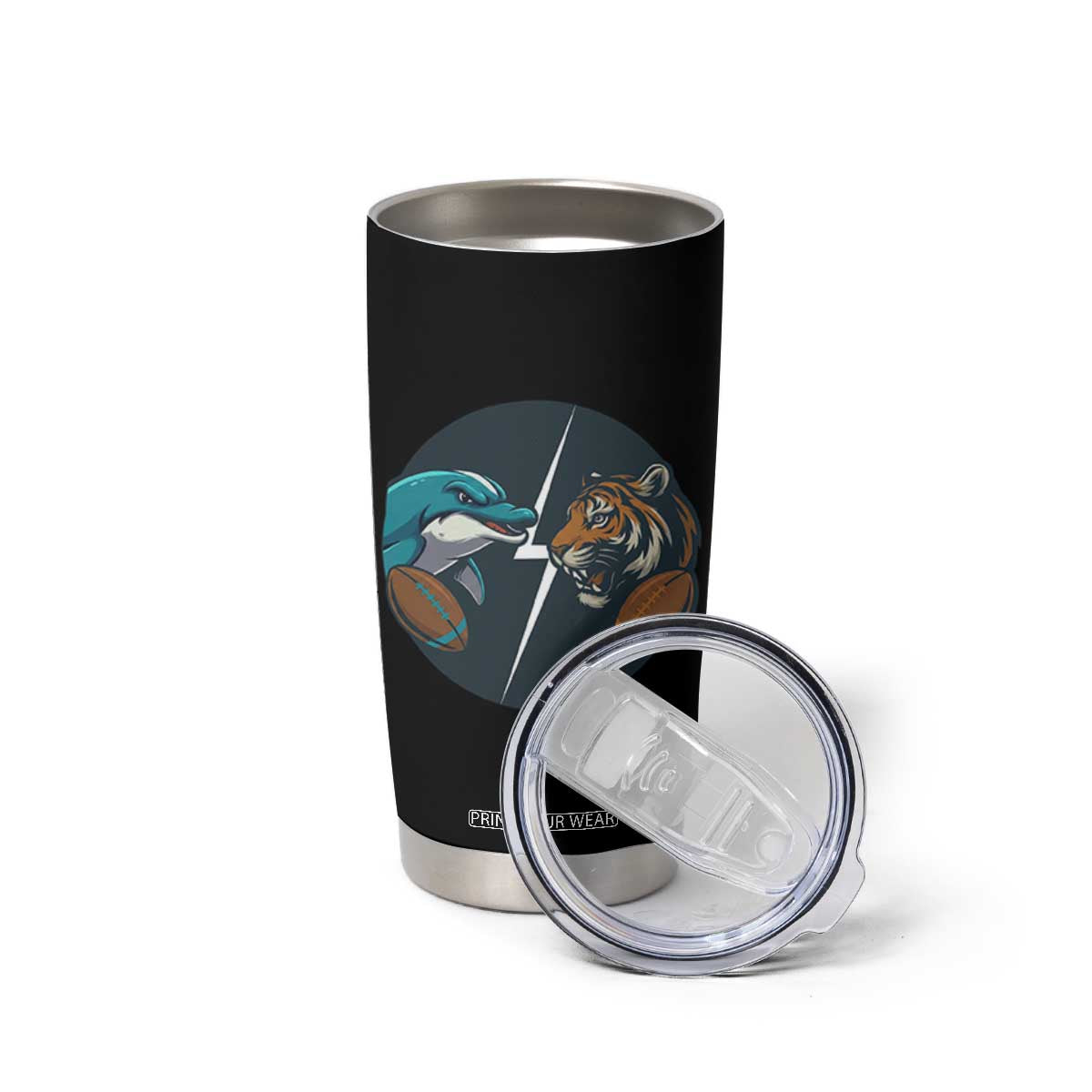 Funny Tiger Vs Dolphin Rivalry Tumbler Cup Gift For FB Hardcore Fan TS12 Print Your Wear