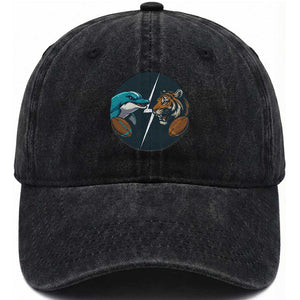 Funny Tiger Vs Dolphin Rivalry Washed Cotton Baseball Cap Gift For FB Hardcore Fan TS12 Print Your Wear