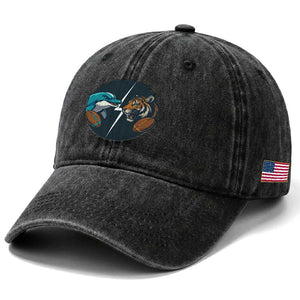 Funny Tiger Vs Dolphin Rivalry Washed Cotton Baseball Cap Gift For FB Hardcore Fan TS12 Print Your Wear
