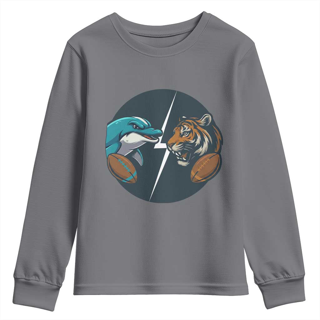 Funny Tiger Vs Dolphin Rivalry Youth Sweatshirt Gift For FB Hardcore Fan TS12 Charcoal Print Your Wear