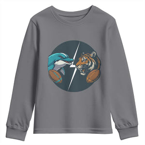 Funny Tiger Vs Dolphin Rivalry Youth Sweatshirt Gift For FB Hardcore Fan TS12 Charcoal Print Your Wear