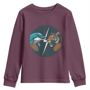 Funny Tiger Vs Dolphin Rivalry Youth Sweatshirt Gift For FB Hardcore Fan TS12 Maroon Print Your Wear