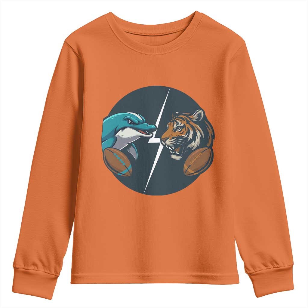 Funny Tiger Vs Dolphin Rivalry Youth Sweatshirt Gift For FB Hardcore Fan TS12 Orange Print Your Wear