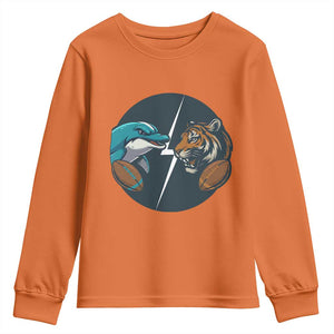 Funny Tiger Vs Dolphin Rivalry Youth Sweatshirt Gift For FB Hardcore Fan TS12 Orange Print Your Wear