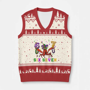 Funny 67 Crawfish Mardi Gras V-Neck Knit Sweater Vest Six Seven Meme TS12 Beige Red Print Your Wear