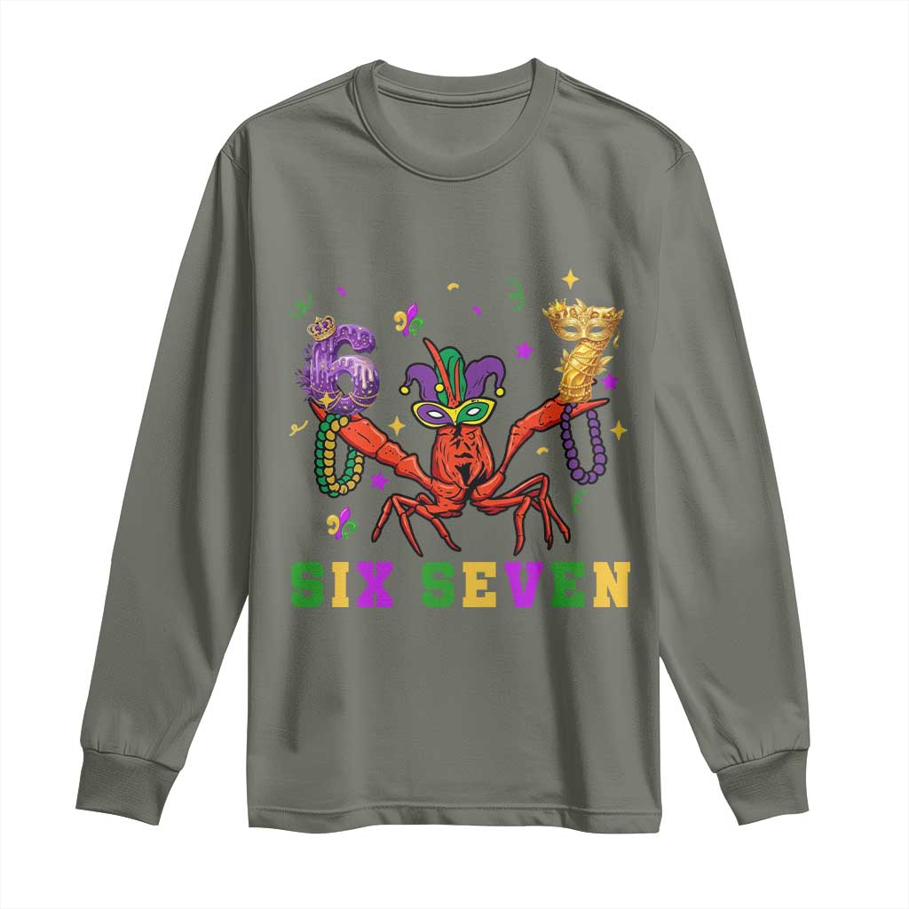 Funny 67 Crawfish Mardi Gras Long Sleeve Shirt Six Seven Meme TS12 Military Green Print Your Wear