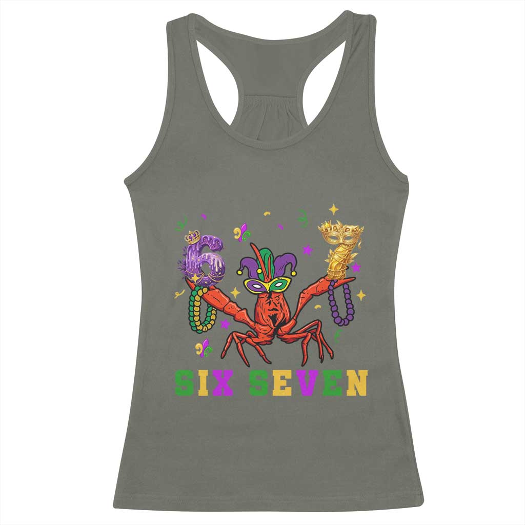 Funny 67 Crawfish Mardi Gras Racerback Tank Top Six Seven Meme TS12 Military Green Print Your Wear
