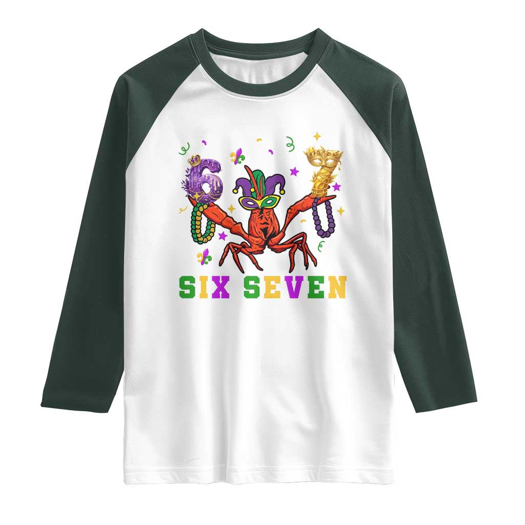 Funny 67 Crawfish Mardi Gras Raglan Shirt Six Seven Meme TS12 White Dark Forest Green Print Your Wear