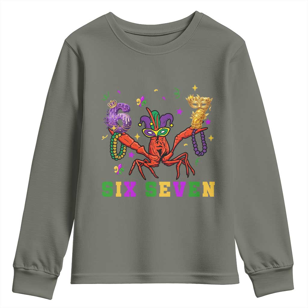 Funny 67 Crawfish Mardi Gras Youth Sweatshirt Six Seven Meme TS12 Military Green Print Your Wear