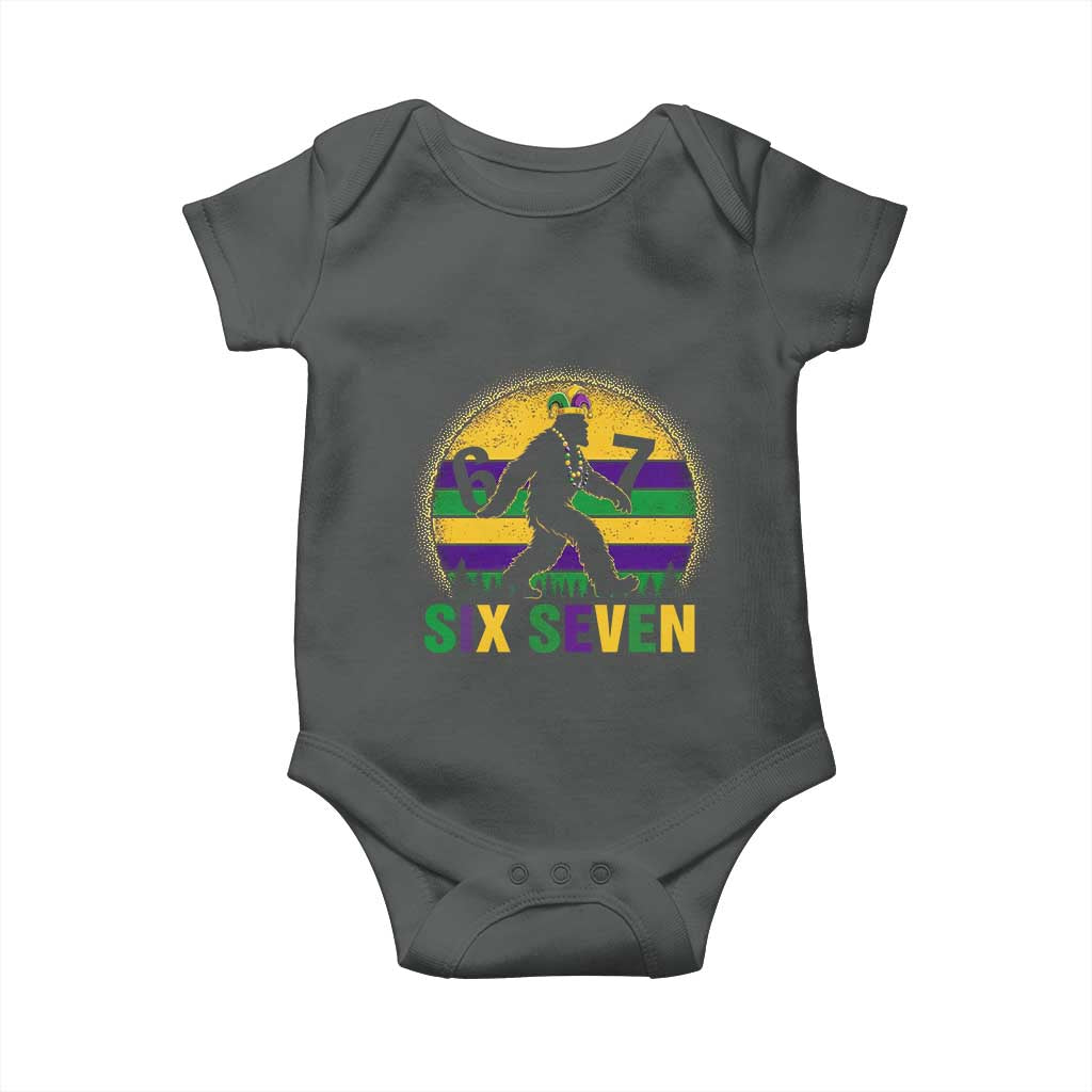 Funny Mardi Gras Bigfoot Baby Onesie Six Seven Meme TS12 Dark Heather Print Your Wear