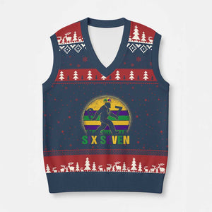 Funny Mardi Gras Bigfoot V-Neck Knit Sweater Vest Six Seven Meme TS12 Navy Red Print Your Wear