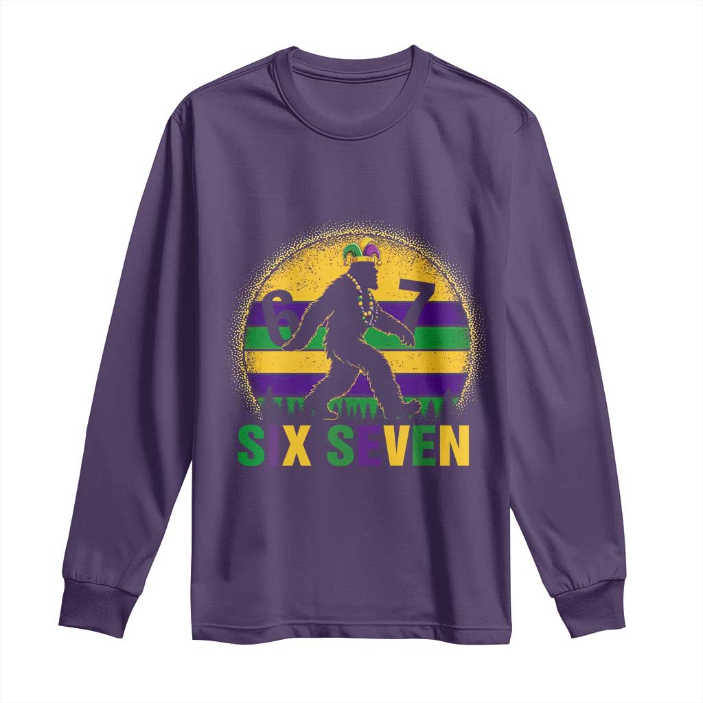 Funny Mardi Gras Bigfoot Long Sleeve Shirt Six Seven Meme TS12 Purple Print Your Wear