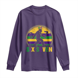 Funny Mardi Gras Bigfoot Long Sleeve Shirt Six Seven Meme TS12 Purple Print Your Wear