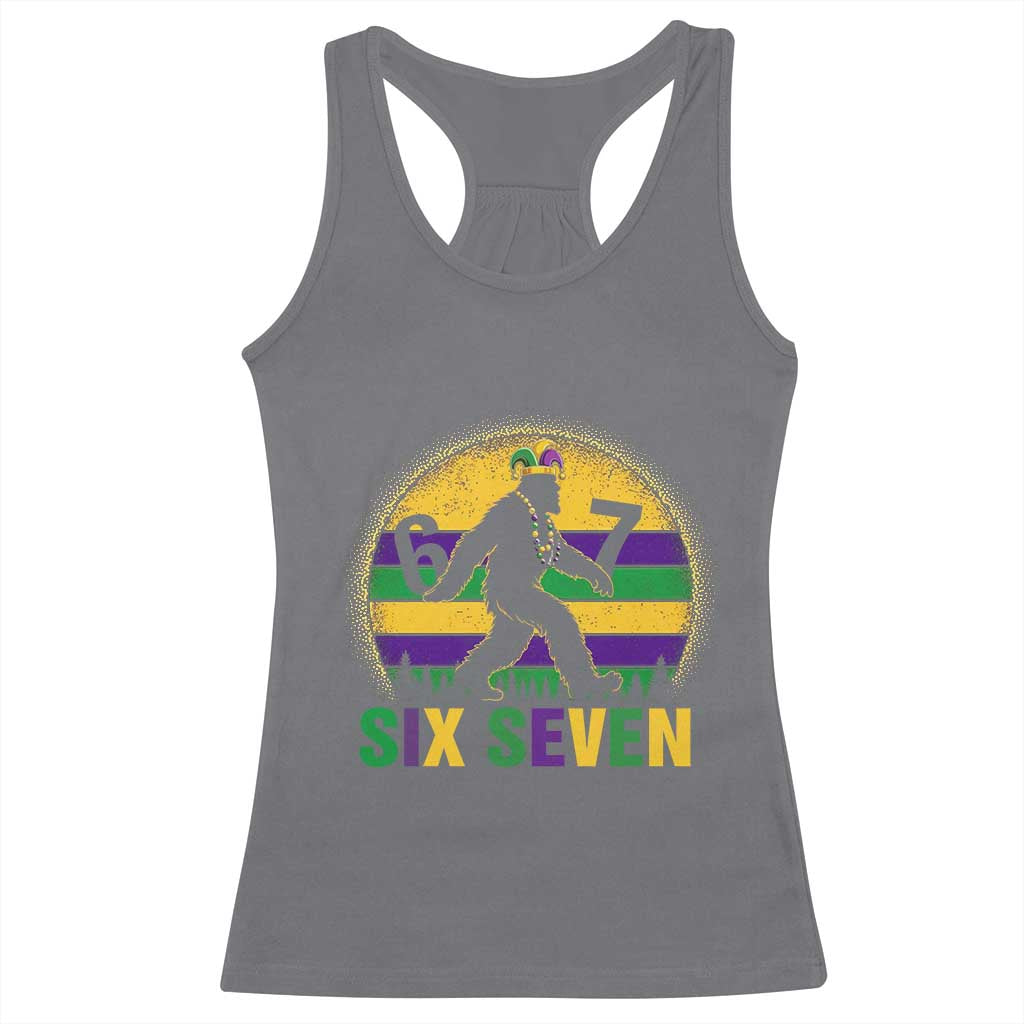 Funny Mardi Gras Bigfoot Racerback Tank Top Six Seven Meme TS12 Charcoal Print Your Wear