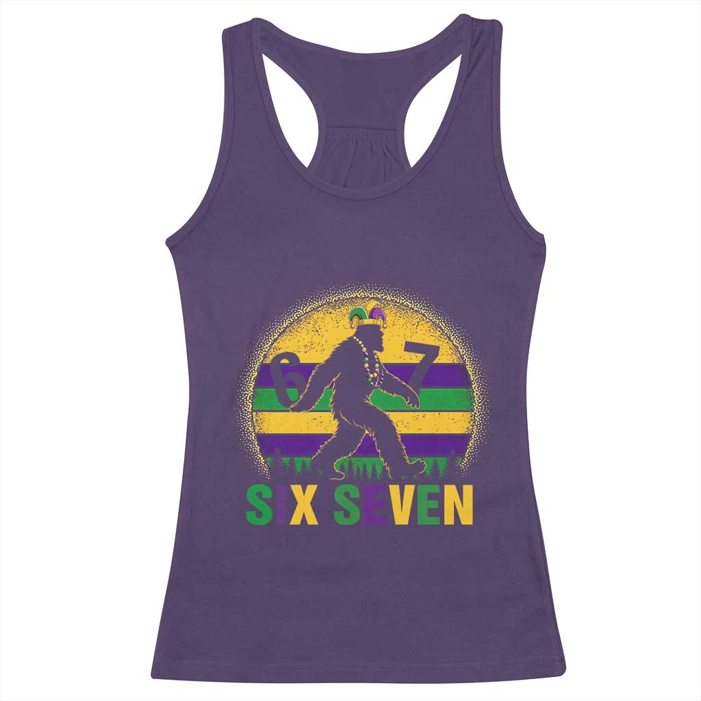 Funny Mardi Gras Bigfoot Racerback Tank Top Six Seven Meme TS12 Purple Print Your Wear