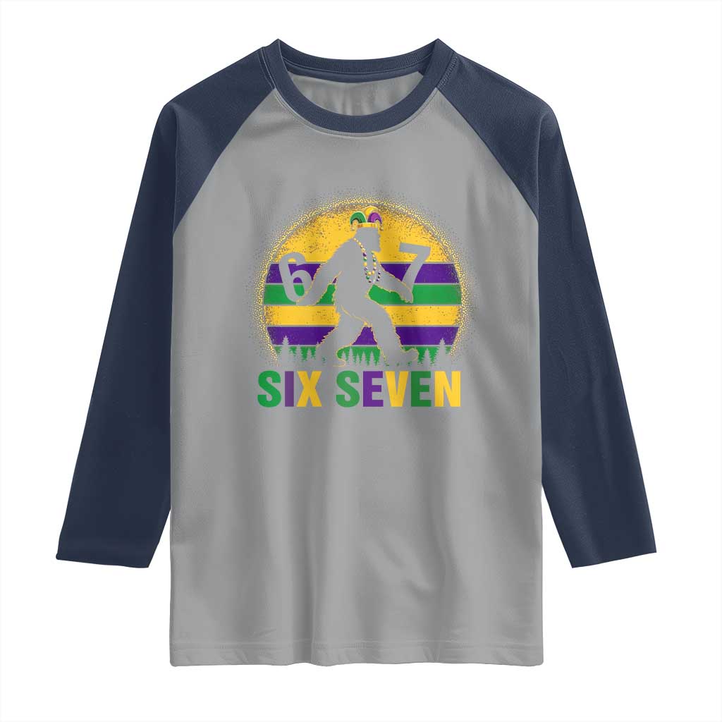 Funny Mardi Gras Bigfoot Raglan Shirt Six Seven Meme TS12 Sport Gray Navy Print Your Wear