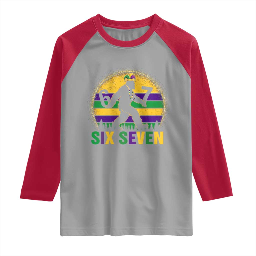 Funny Mardi Gras Bigfoot Raglan Shirt Six Seven Meme TS12 Sport Gray Red Print Your Wear