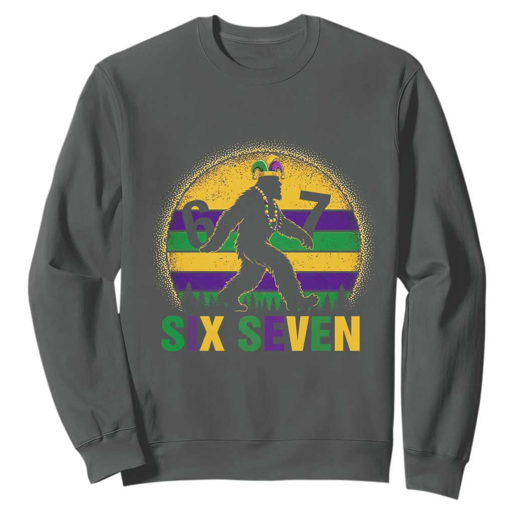 Funny Mardi Gras Bigfoot Sweatshirt Six Seven Meme TS12 Dark Heather Print Your Wear