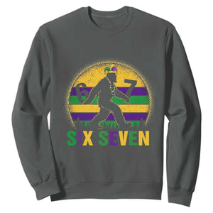 Funny Mardi Gras Bigfoot Sweatshirt Six Seven Meme TS12 Dark Heather Print Your Wear