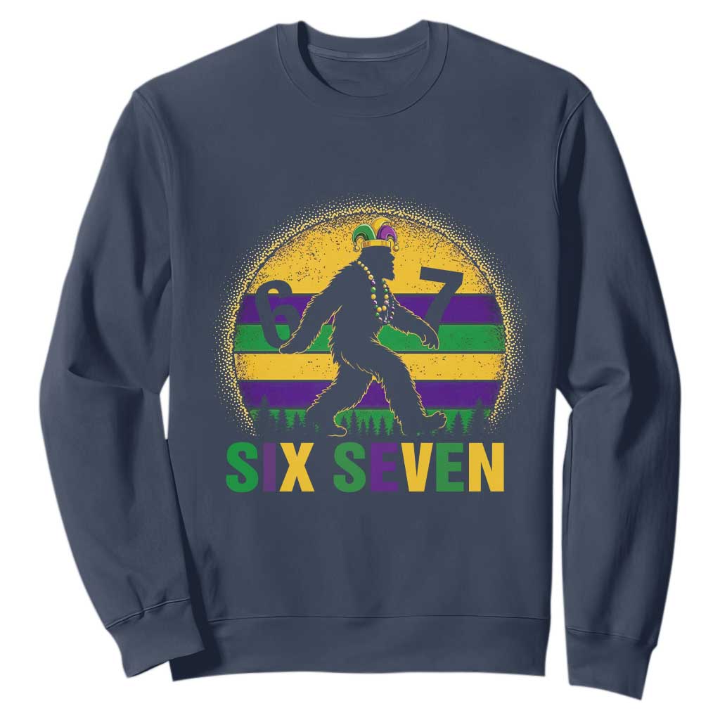 Funny Mardi Gras Bigfoot Sweatshirt Six Seven Meme TS12 Navy Print Your Wear