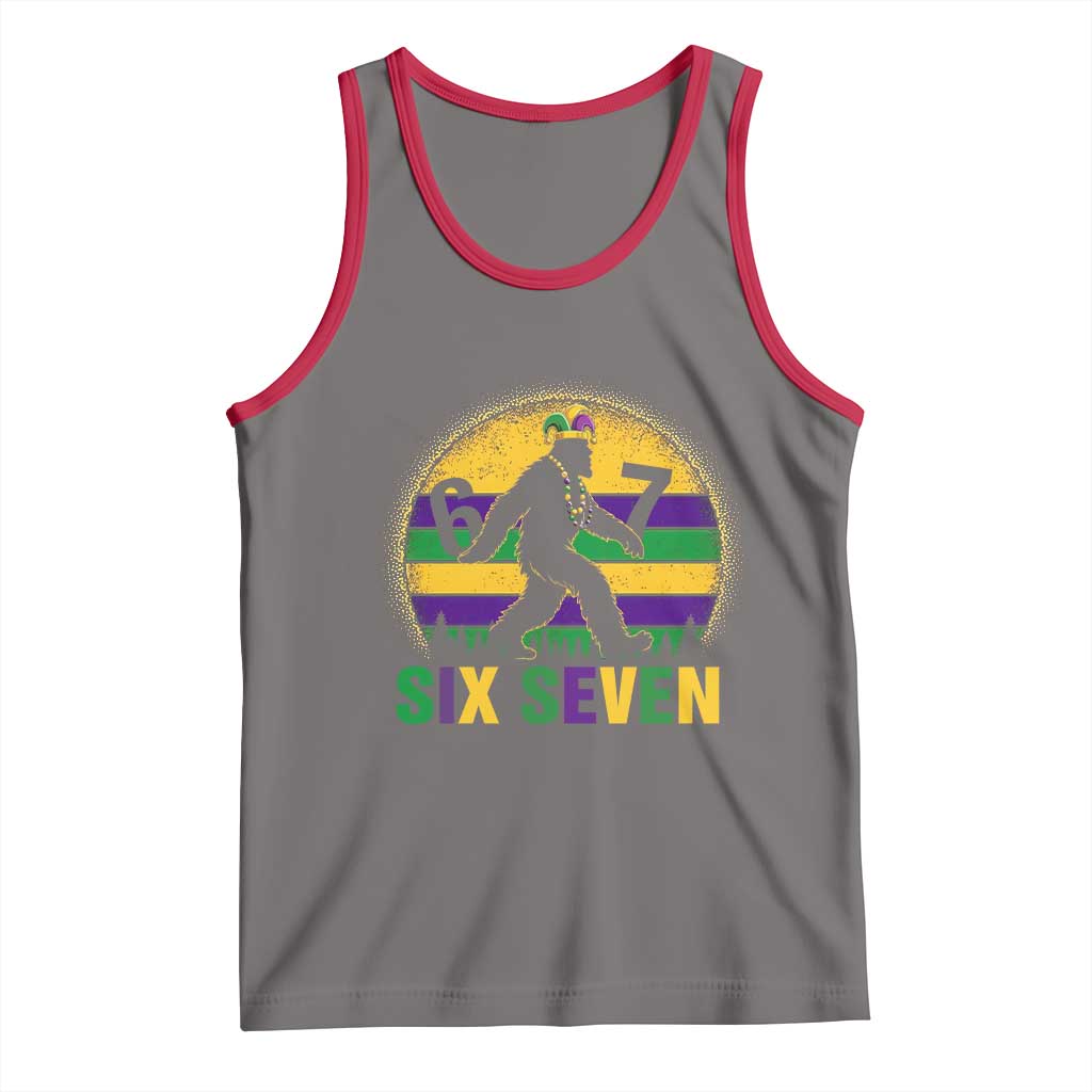 Funny Mardi Gras Bigfoot Tank Top Six Seven Meme TS12 Deep Heather Red Print Your Wear