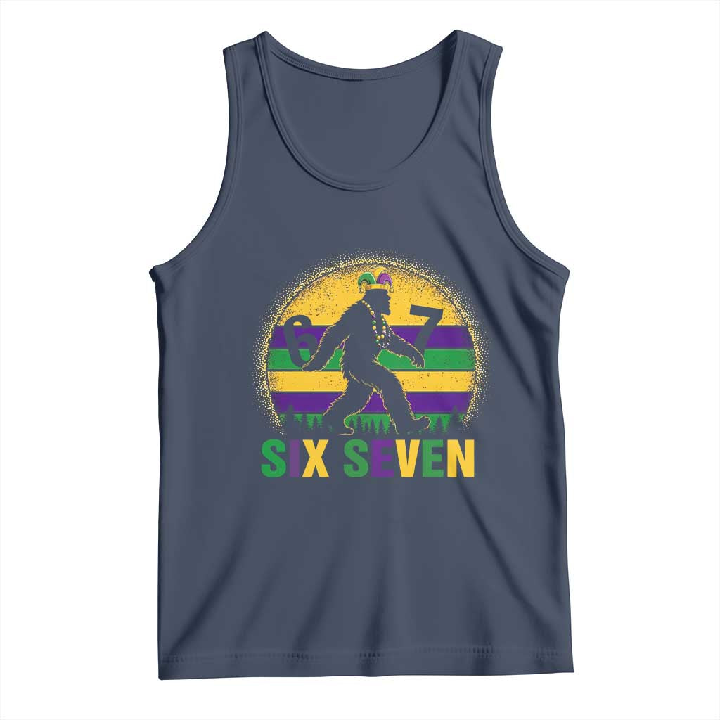 Funny Mardi Gras Bigfoot Tank Top Six Seven Meme TS12 Navy Print Your Wear