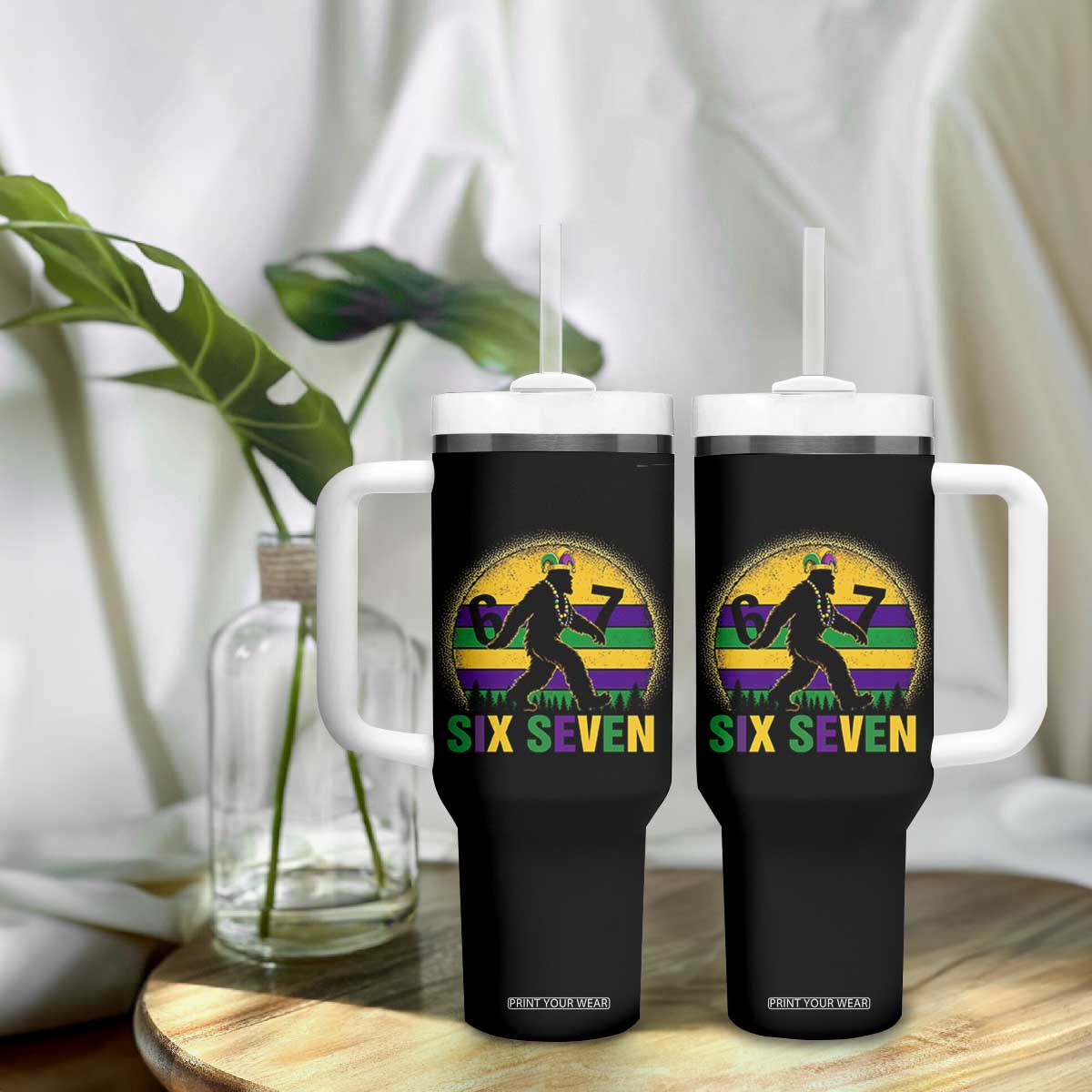 Funny Mardi Gras Bigfoot Tumbler With Handle Six Seven Meme TS12 Print Your Wear