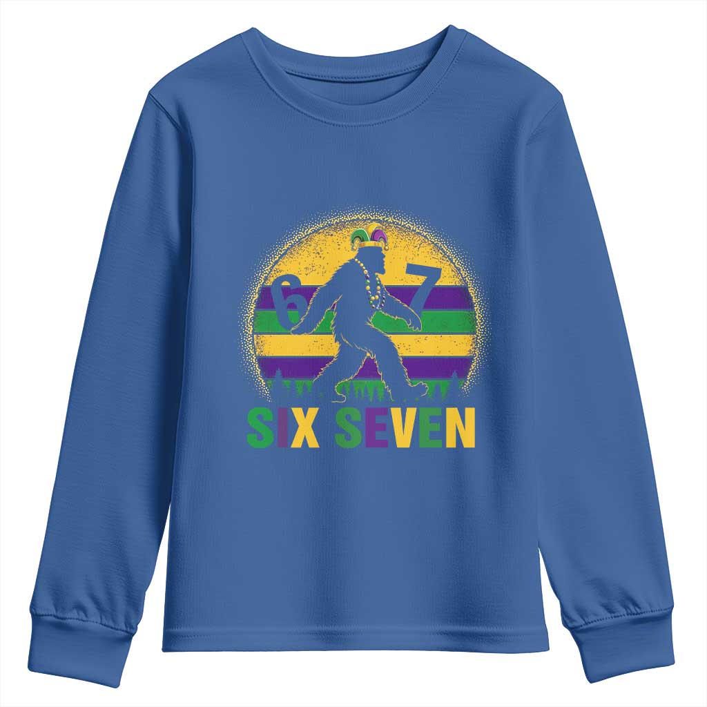 Funny Mardi Gras Bigfoot Youth Sweatshirt Six Seven Meme TS12 Royal Blue Print Your Wear