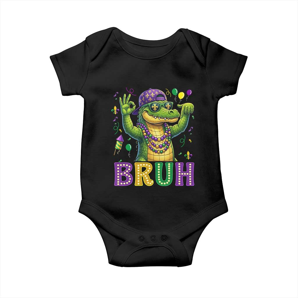 Mardi Gras Mardigator Alligator Six Seven Bruh Meme Baby Onesie TS12 Black Print Your Wear