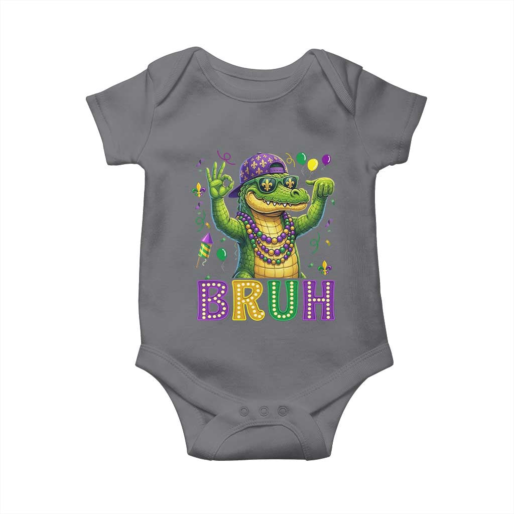 Mardi Gras Mardigator Alligator Six Seven Bruh Meme Baby Onesie TS12 Charcoal Print Your Wear