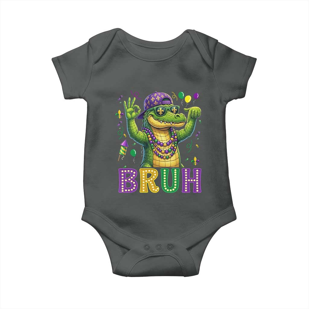 Mardi Gras Mardigator Alligator Six Seven Bruh Meme Baby Onesie TS12 Dark Heather Print Your Wear