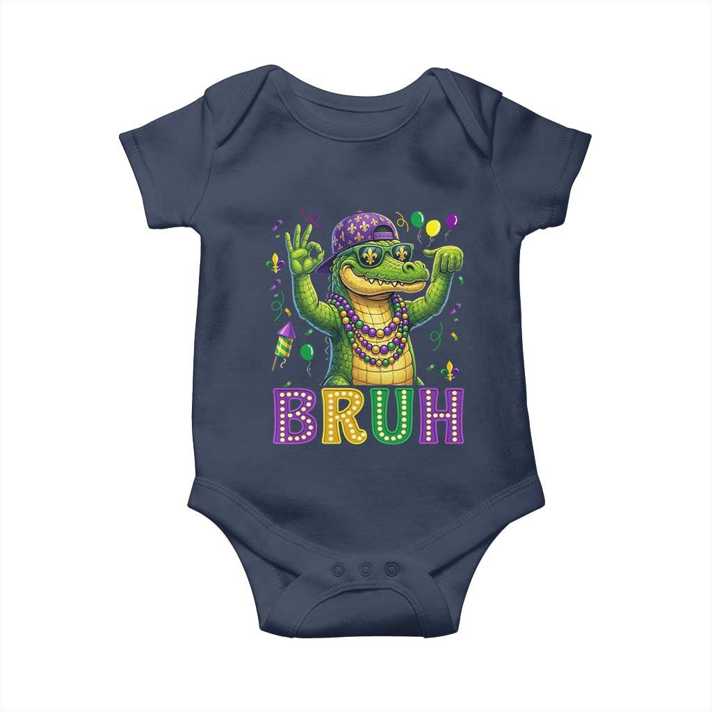 Mardi Gras Mardigator Alligator Six Seven Bruh Meme Baby Onesie TS12 Navy Print Your Wear