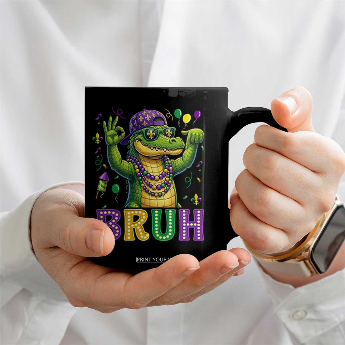 Mardi Gras Mardigator Alligator Six Seven Bruh Meme Coffee Mug TS12 Print Your Wear