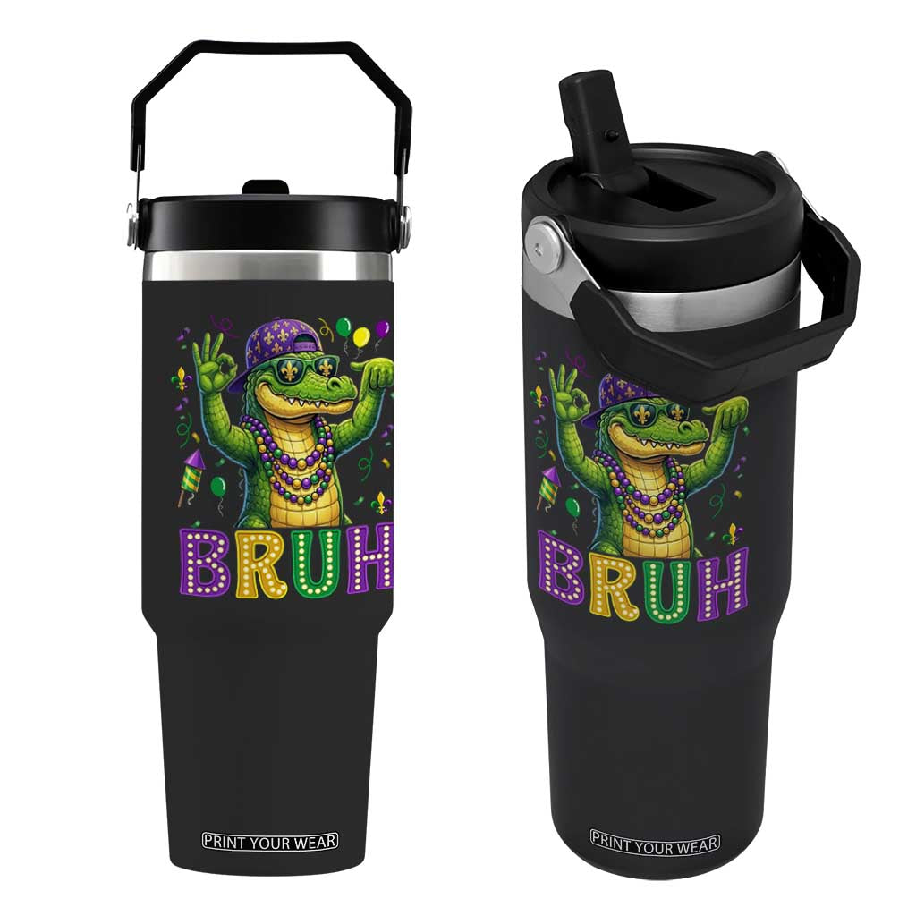 Mardi Gras Mardigator Alligator Six Seven Bruh Meme Flip Straw Tumbler TS12 One Size: 30 oz Black Print Your Wear