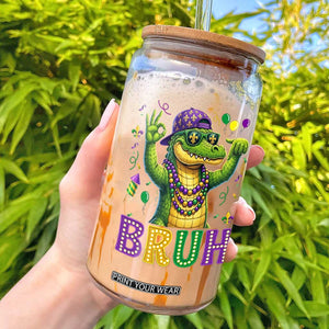 Mardi Gras Mardigator Alligator Six Seven Bruh Meme Glass Can TS12 Black Print Your Wear