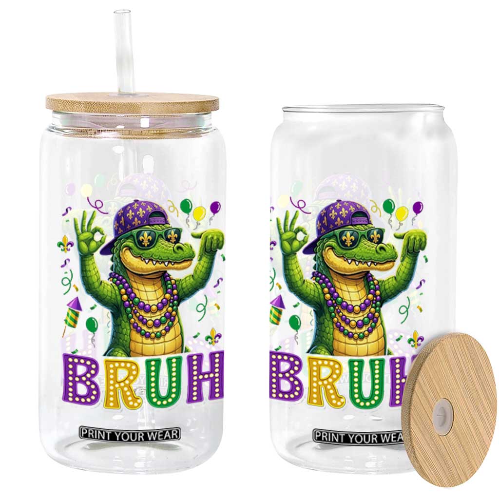 Mardi Gras Mardigator Alligator Six Seven Bruh Meme Glass Can TS12 Print Your Wear