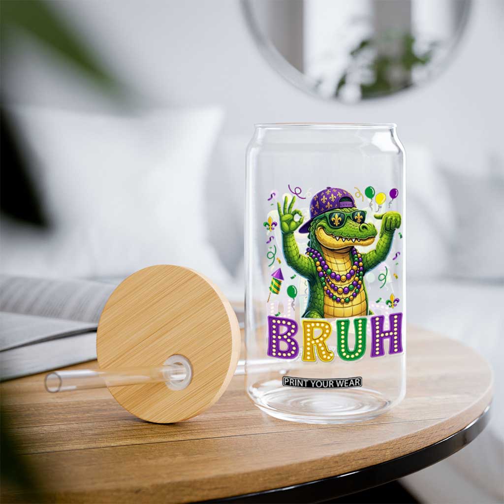Mardi Gras Mardigator Alligator Six Seven Bruh Meme Glass Can TS12 Print Your Wear