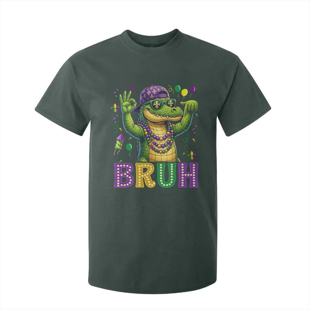 Mardi Gras Mardigator Alligator Six Seven Bruh Meme T Shirt For Kid TS12 Dark Forest Green Print Your Wear