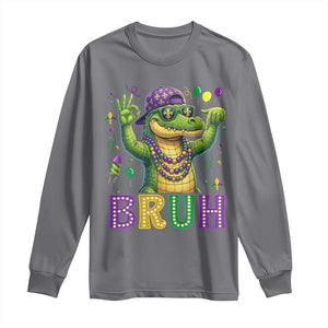 Mardi Gras Mardigator Alligator Six Seven Bruh Meme Long Sleeve Shirt TS12 Charcoal Print Your Wear