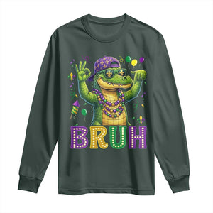 Mardi Gras Mardigator Alligator Six Seven Bruh Meme Long Sleeve Shirt TS12 Dark Forest Green Print Your Wear