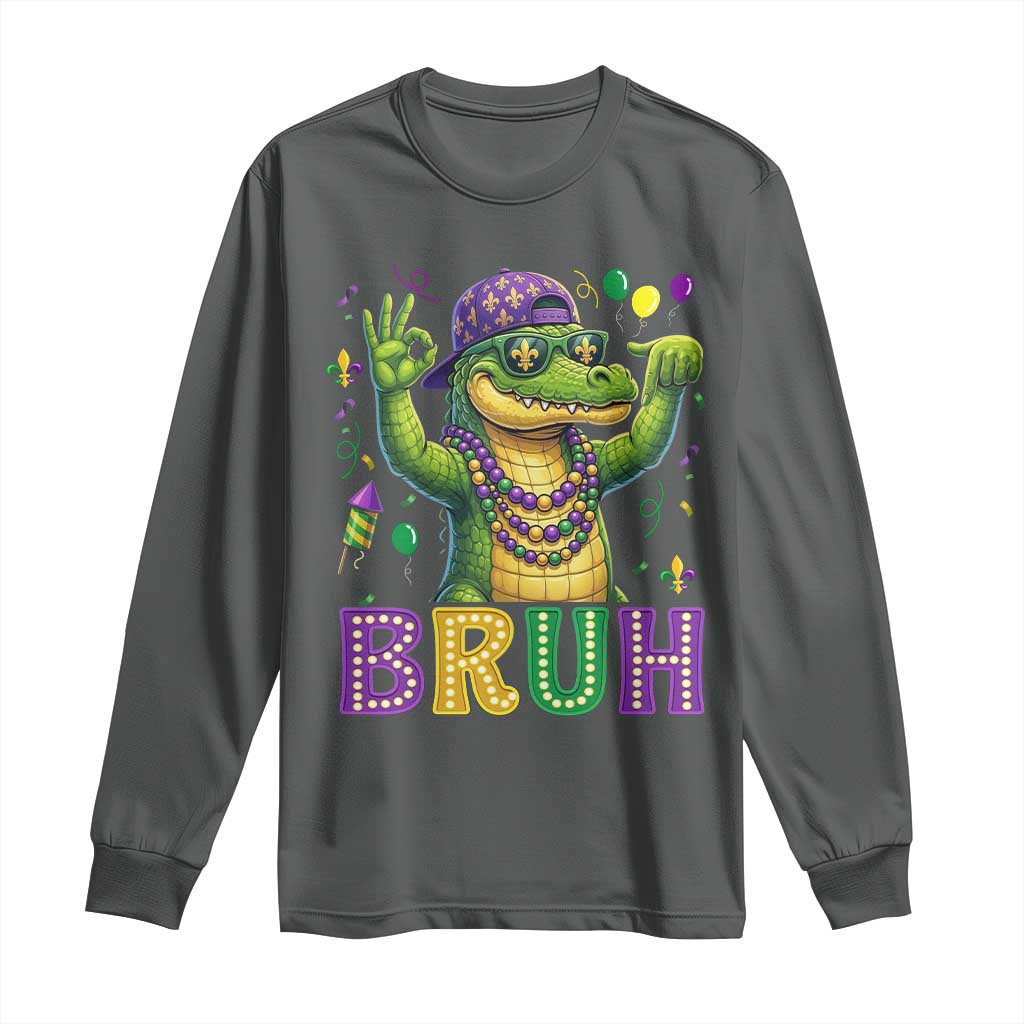 Mardi Gras Mardigator Alligator Six Seven Bruh Meme Long Sleeve Shirt TS12 Dark Heather Print Your Wear