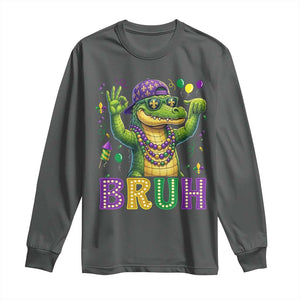 Mardi Gras Mardigator Alligator Six Seven Bruh Meme Long Sleeve Shirt TS12 Dark Heather Print Your Wear