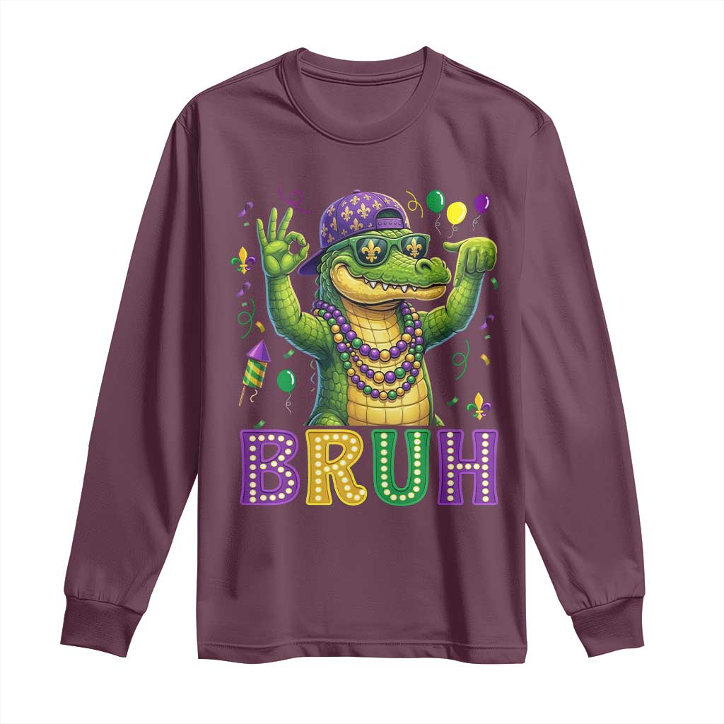 Mardi Gras Mardigator Alligator Six Seven Bruh Meme Long Sleeve Shirt TS12 Maroon Print Your Wear