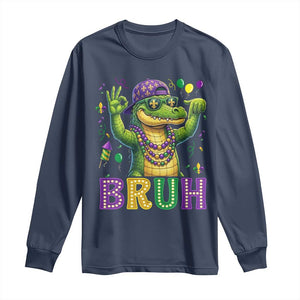 Mardi Gras Mardigator Alligator Six Seven Bruh Meme Long Sleeve Shirt TS12 Navy Print Your Wear