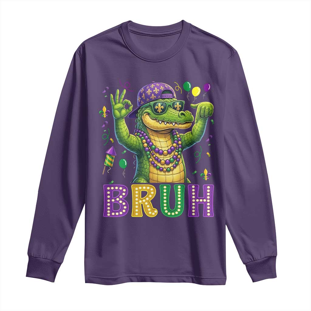 Mardi Gras Mardigator Alligator Six Seven Bruh Meme Long Sleeve Shirt TS12 Purple Print Your Wear