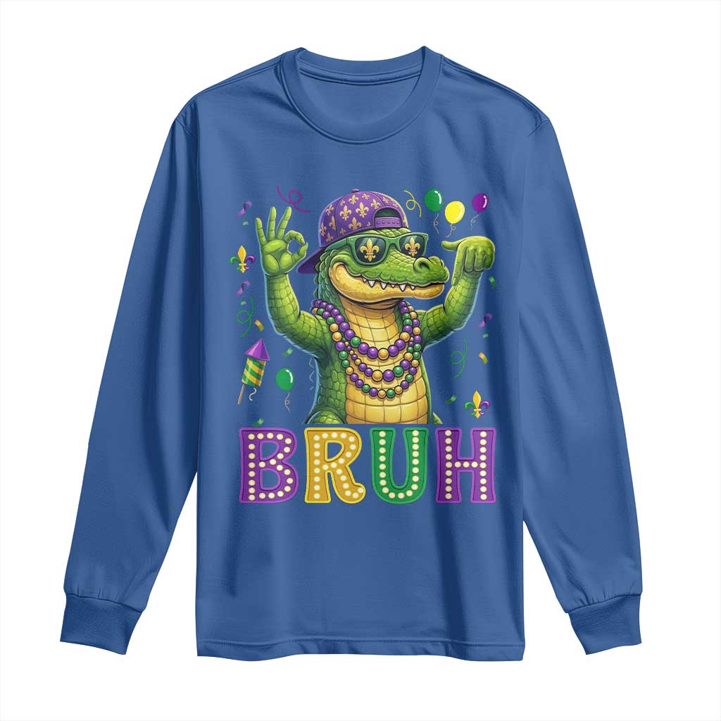 Mardi Gras Mardigator Alligator Six Seven Bruh Meme Long Sleeve Shirt TS12 Royal Blue Print Your Wear